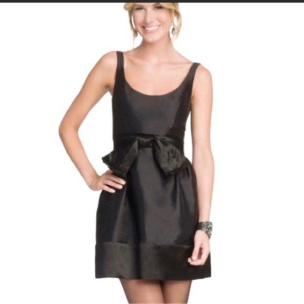 Milly Dominique bow front black satin silk dress